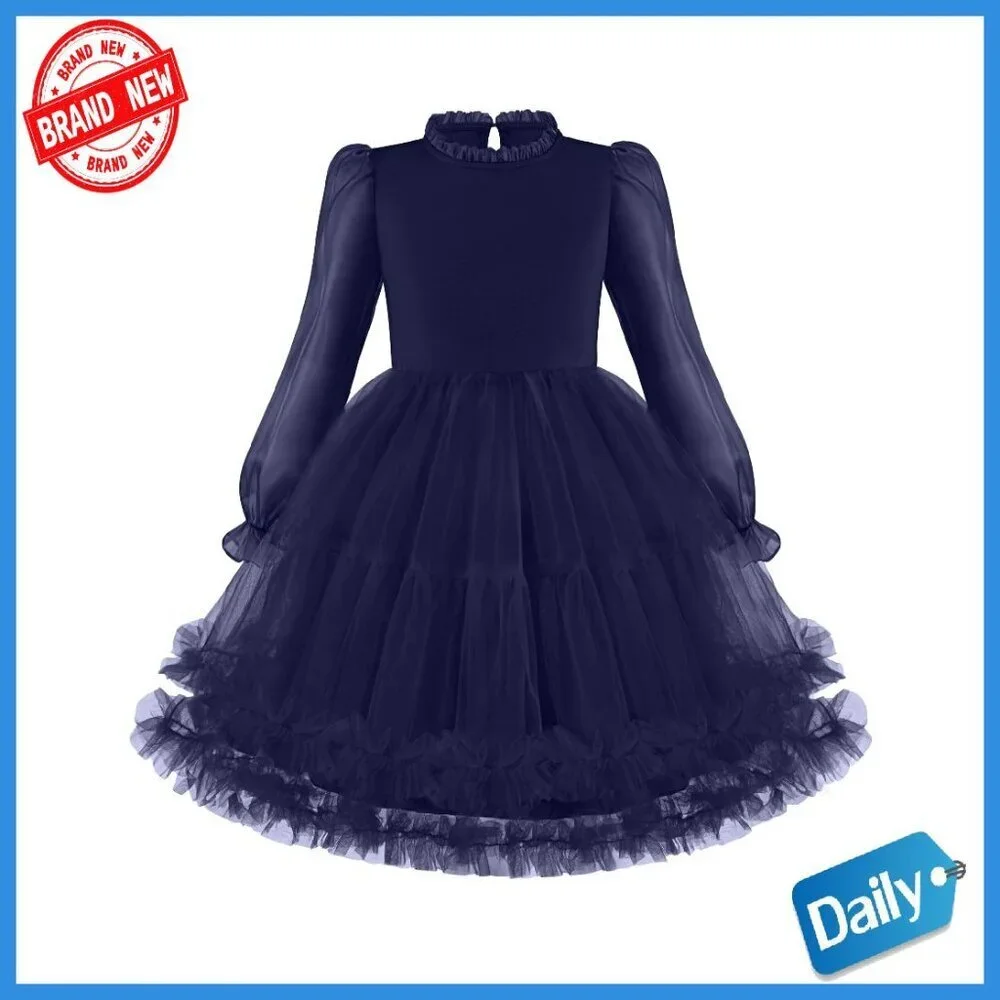 Toddler Tutu Dress Puff Long Sleeve Formal Party Tulle 3-8Y